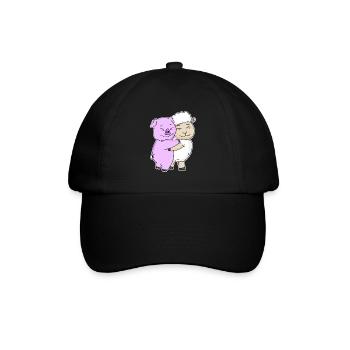 Schwein und Schaf niedliche Tiere knuddeln - Baseballkappe - Schwarz/Schwarz - Vorne