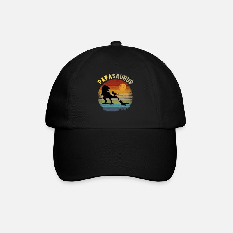 Papasaurus 2 Kinder - Retro Vintage Sonnenuntergang - Baseballkappe - Schwarz/Schwarz