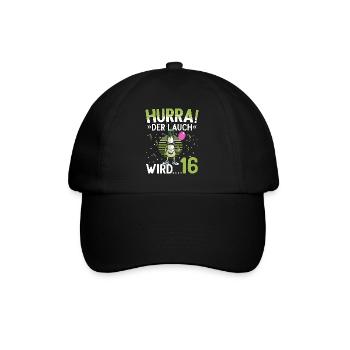 16 Geburtstag 16 Jahre Hurra der Lauch wird 16 - Baseballkappe - Schwarz/Schwarz - Vorne