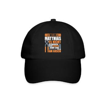 Vorname Matthias Name Geburtstag Geschenk - Baseballkappe - Schwarz/Schwarz - Vorne