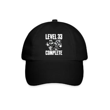 Level 33 Complete Geburtstagsgeschenk 33 Jahre - Baseballkappe - Schwarz/Schwarz - Vorne