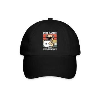 Mops Hund Kaffee-Sonnenbrille - Baseballkappe - Schwarz/Schwarz - Vorne