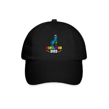 Schulkind 2023 1. Klasse Einschulung Dino - Baseballkappe - Schwarz/Schwarz - Vorne