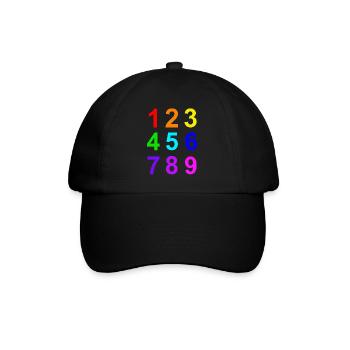 Zahlen 1 bis 9 Farben lernen - Baseballkappe - Schwarz/Schwarz - Vorne