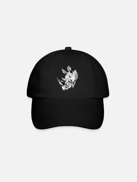 Nashorn // Ilustration // Dickhäuter - Baseballkappe - Schwarz/Schwarz