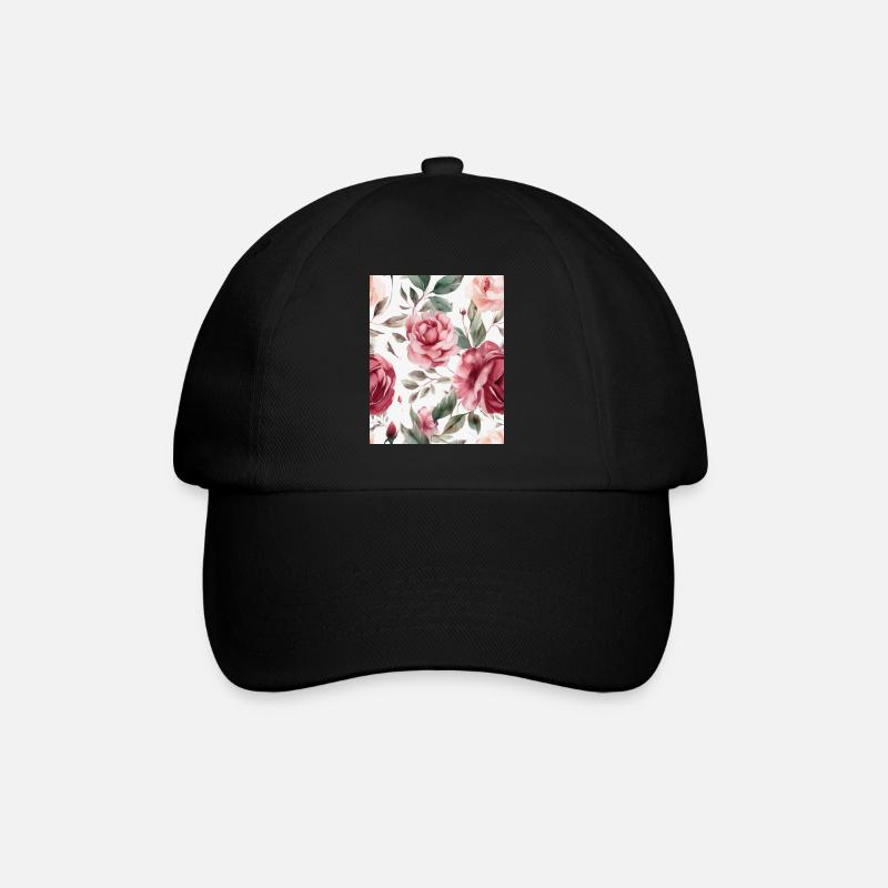 Wasserfarben Rose - Baseballkappe - Schwarz/Schwarz
