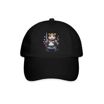 Hamster - Ninja Krieger: Blumige Kämpfer - Baseballkappe - Schwarz/Schwarz - Vorne