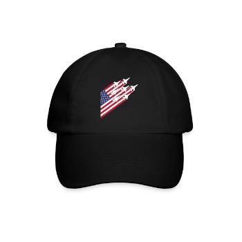 USA-Flagge und Kampfjets - Baseballkappe - Schwarz/Schwarz - Vorne