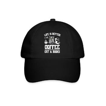 Life is Better with Coffee Cat and Books - Baseballkappe - Schwarz/Schwarz - Vorne