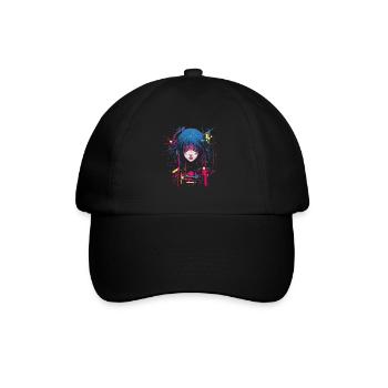 Goth Anime Girl Glitch Art Grunge - Baseball Cap - black/black - Front