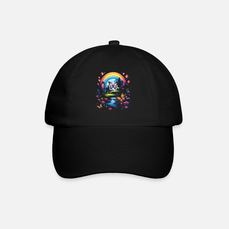 Cute Kawaii Rainbow Butterflies Dream - Baseball Cap - black/black