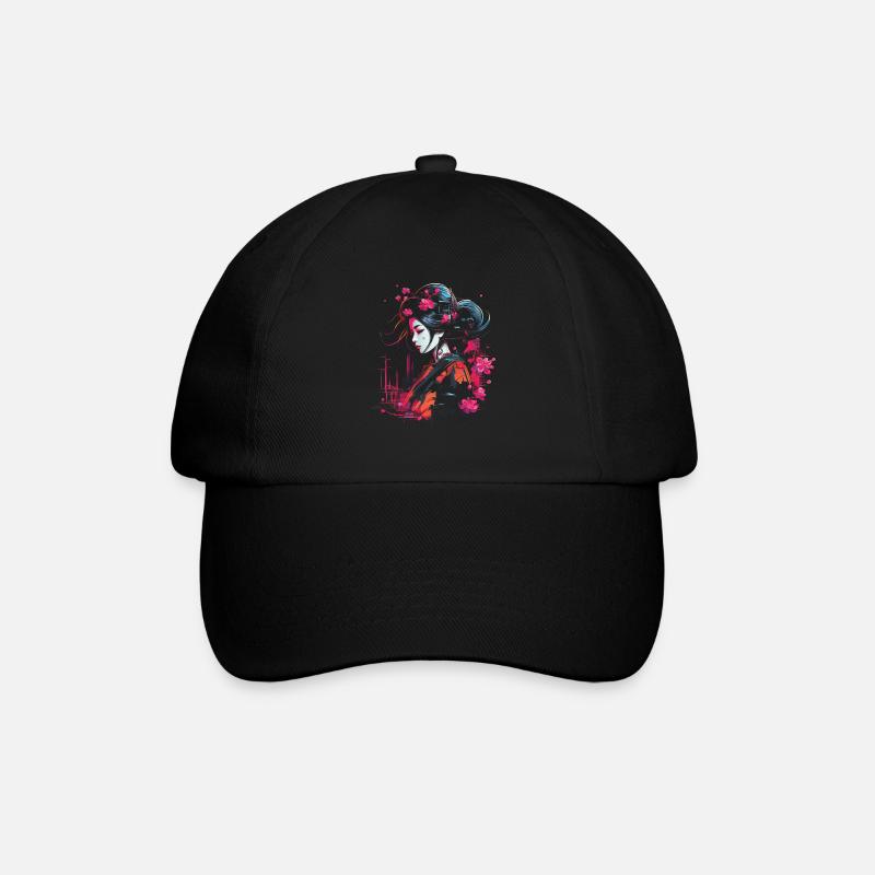 Geisha Manga Japan Samurai Kunst - Baseballkappe - Schwarz/Schwarz