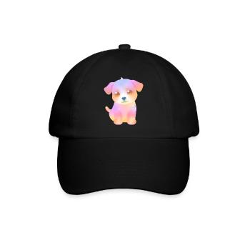 cute sparkly dog - colorful puppy - kawaii - Baseball Cap - black/black - Front