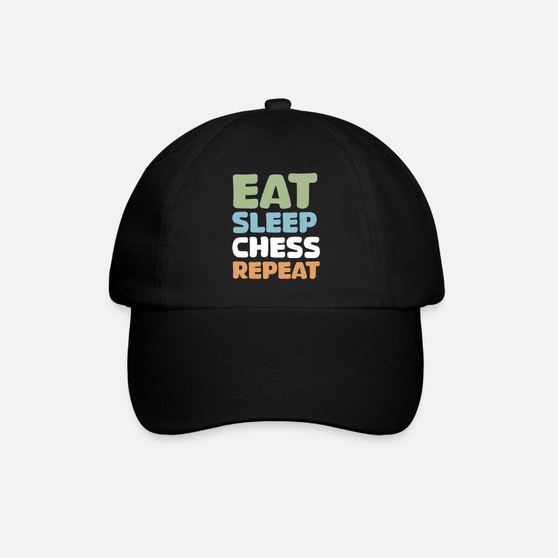 retro Schach lustige Sprüche eat sleep repeat - Baseballkappe - Schwarz/Schwarz