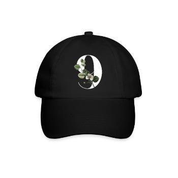 Nummer 9 Blumengrün -9. Blumengeburtstag - Baseballkappe - Schwarz/Schwarz - Vorne