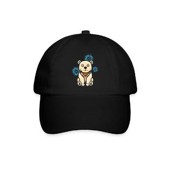 Cartoon Polar Bear with Snowflakes - Baseball Cap - black/black - Front