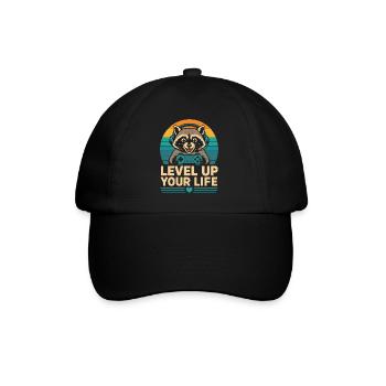 Level Up Your Life Waschbär Gamer - Baseballkappe - Schwarz/Schwarz - Vorne