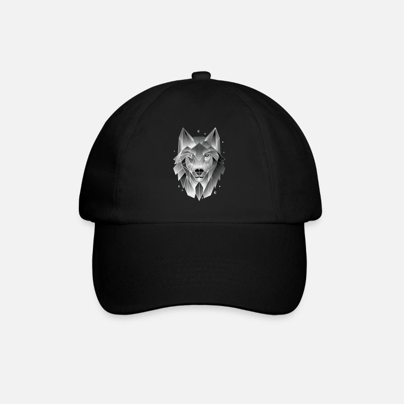 Wolf T-Shirt Polygon Geometrisch Geschenk - Baseballkappe - Schwarz/Schwarz