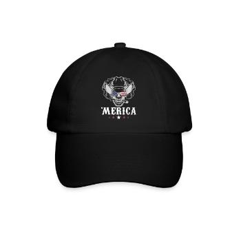 Smoking Skull Cowboy Merica 4th of July American F - Baseball Cap - black/black - Front