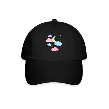Niedlicher Pastel Goth Mond Wolken Kawaii - Baseballkappe - Schwarz/Schwarz - Vorne