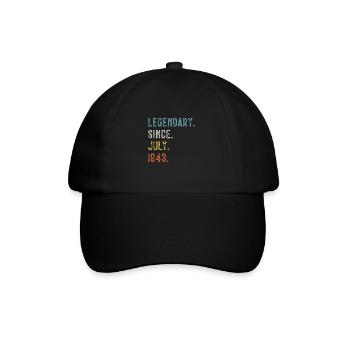 80. Geburtstag 80 Jahre Legendär Seit Juli 1943 - Baseballkappe - Schwarz/Schwarz - Vorne