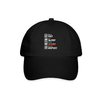 Essen, Schlafen, Anime, Wiederholen - Geschenk für den Weihnachtstag - Baseballkappe - Schwarz/Schwarz - Vorne