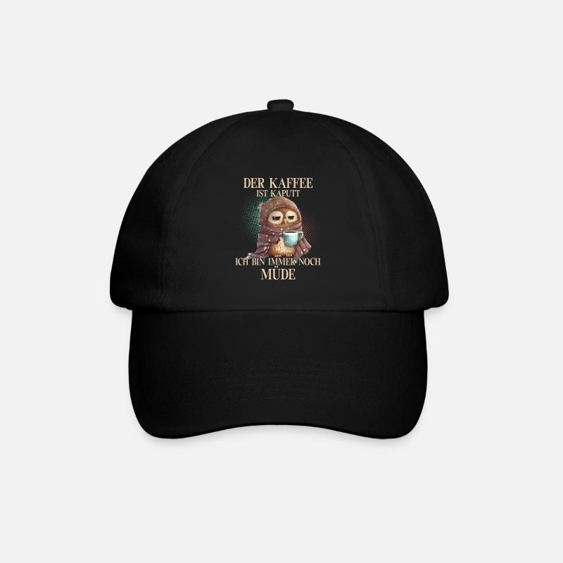 Eule Kaffee - Baseballkappe - Schwarz/Schwarz