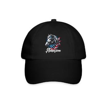 American Horse Lover USA Flag America Fourth By - Baseball Cap - black/black - Front