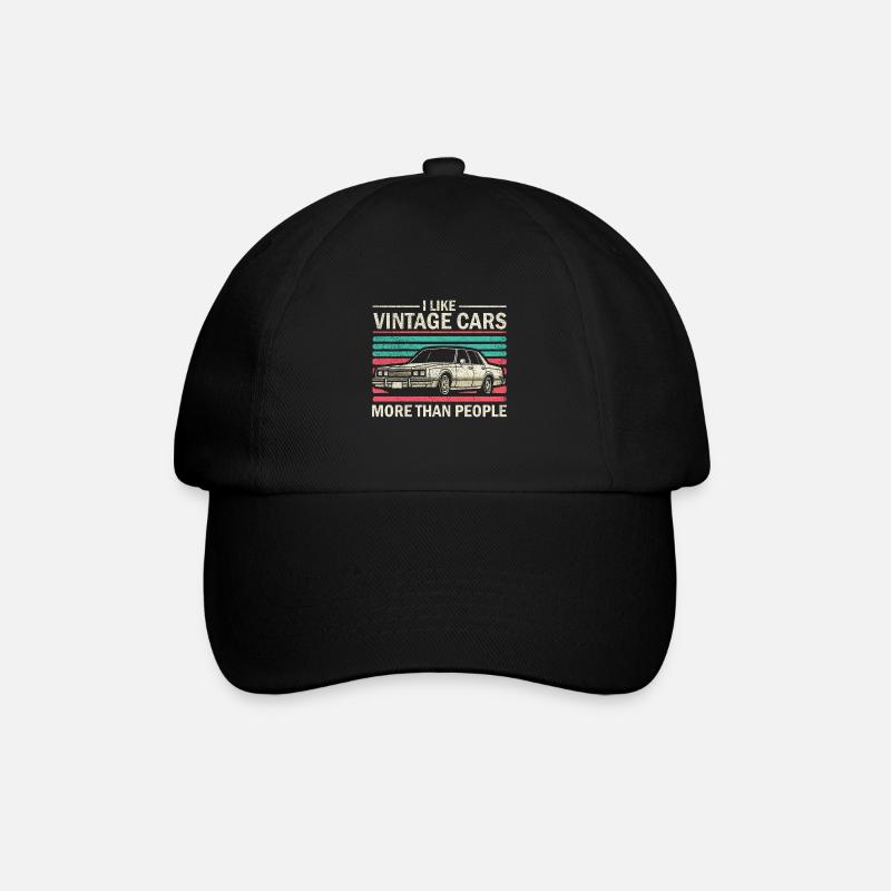 Ich mag Oldtimer mehr als Menschen Lustiger Oldtimer - Baseballkappe - Schwarz/Schwarz