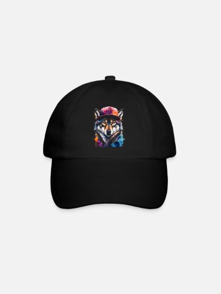 Wolf Snapback Cap Bunt Tier Design Print - Baseballkappe - Schwarz/Schwarz