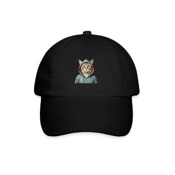 Cat wearing a jacket - Baseball Cap - black/black - Front