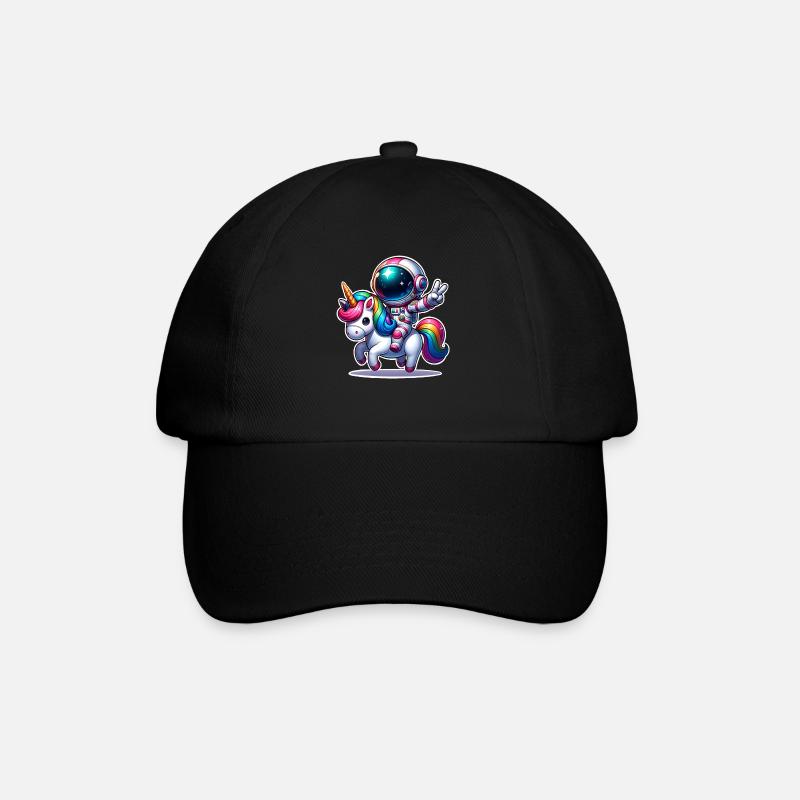 Astronaut Einhorn - Baseballkappe - Schwarz/Schwarz