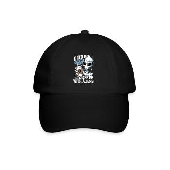 Witziges Ich trinke Kaffee mit Aliens - Baseballkappe - Schwarz/Schwarz - Vorne