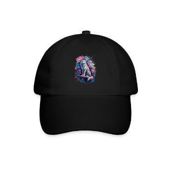 Farbiger Wolf Mit Blumen Und Geometrischen Formen - Baseballkappe - Schwarz/Schwarz - Vorne