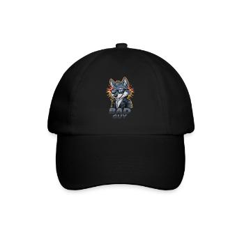 Cooler Wolf Mit Sonnenbrille Und Lederjacke - Bad - Baseballkappe - Schwarz/Schwarz - Vorne