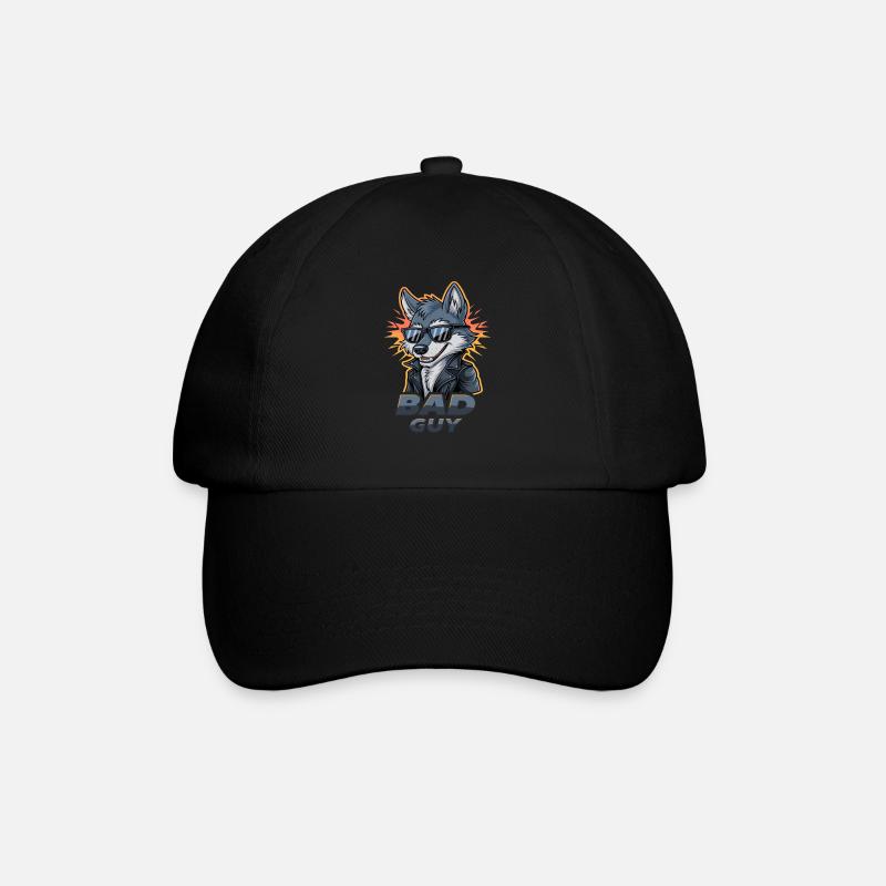 Cooler Wolf Mit Sonnenbrille Und Lederjacke - Bad - Baseballkappe - Schwarz/Schwarz