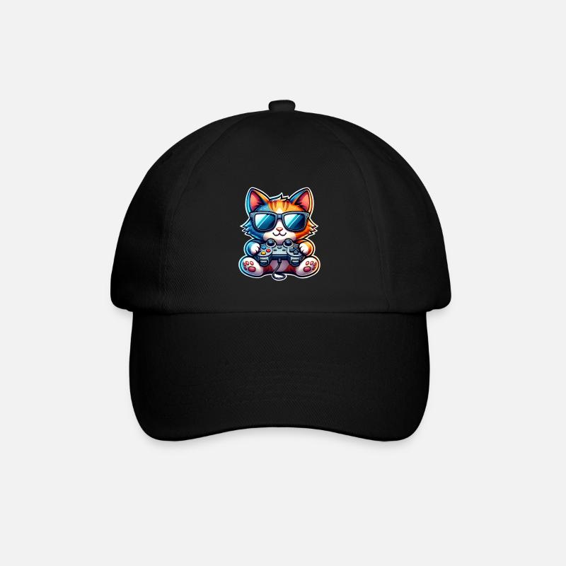 Katze Gaming Gamer - Baseballkappe - Schwarz/Schwarz