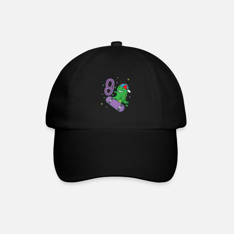 9. Geburtstag Dino Monster skaten Cappi - Baseballkappe - Schwarz/Schwarz