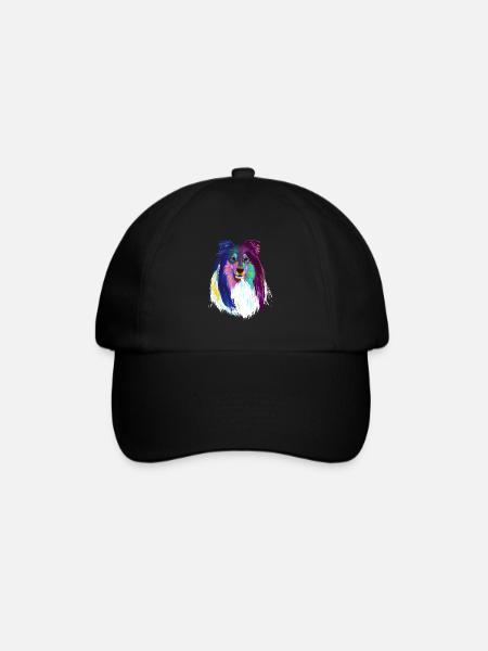 Farbiger Langhaarcollie Hund - Baseballkappe - Schwarz/Schwarz