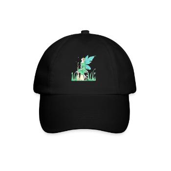 Fairycore Aesthetic Elf Fee auf einem Pilz - Baseballkappe - Schwarz/Schwarz - Vorne
