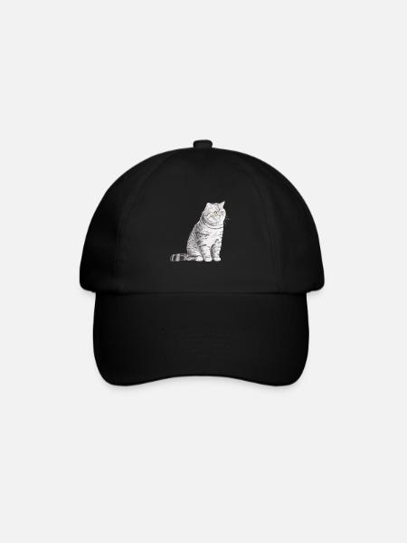 Sitzende Spotted Britisch Kurzhaar Katze - Baseballkappe - Schwarz/Schwarz