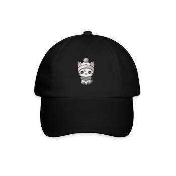 Cat Winter Animal Cute Comic - Baseball Cap - black/black - Front