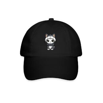 Cat Winter Animal Cute Comic - Baseball Cap - black/black - Front