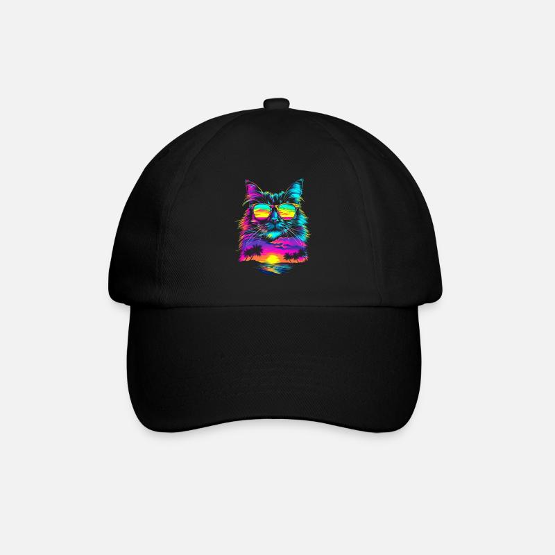 Birma Katze Sonnenbrille Strand Sonnenuntergang Po - Baseballkappe - Schwarz/Schwarz