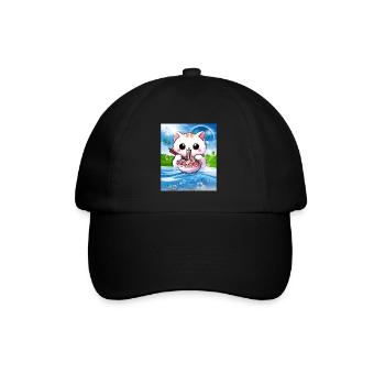 Frutiger Aero Aesthetic Tech Kawaii Ramen Katzenfi - Baseballkappe - Schwarz/Schwarz - Vorne