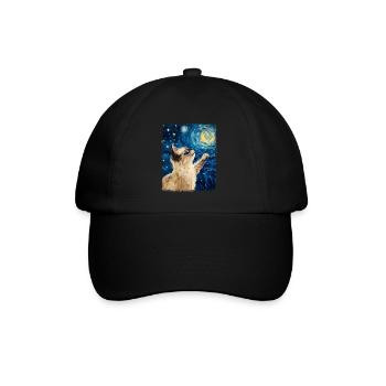 Birmakatze Sternennacht-Gemälde - Baseballkappe - Schwarz/Schwarz - Vorne