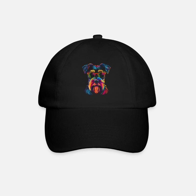 Schnauzer Hund Sonnenbrille Popart - Baseballkappe - Schwarz/Schwarz