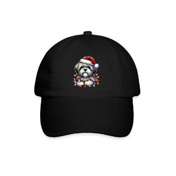 Lhasa Apso Hund Weihnachtsmütze Xmas - Baseballkappe - Schwarz/Schwarz - Vorne