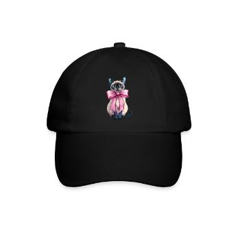 Coquette Bow Siamese Cat Mom Cute Pink Mothers Day - Baseball Cap - black/black - Front