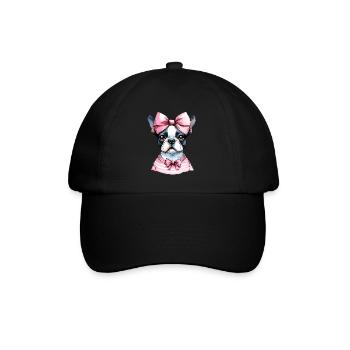 Coquette Bow Boston Terrier Dog Mom Pink - Baseball Cap - black/black - Front
